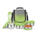 Milton Tasty 4 Stainless Steel Combo Lunch Box With 4 Containers, (1 - 200 ml, 2 - 320 ml Each, 1 - 500 ml) and 1 Bottle, 500 ml, Green | Light...