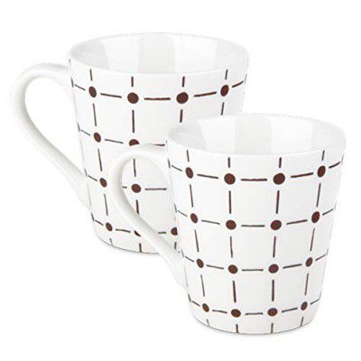 MILTON Treo Earthen Art Ceramic Mug - Set of 2, 210 ml, Black Dot & Line
