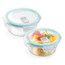 MILTON Treo Hi Borosilicate Clip Fresh Round Container, Set of 2, 400 ml Each, Transparent | Air Tight | Microwave Safe | Oven Safe | Refrigerator Safe | BPA Free | Stackable | Dishwasher Safe...