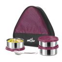 MILTON Trident Stainless Steel Lunch Box (3 Leak Proof Round Containers, 320 ml Each, 1 Spoon) with Insulated Jacket, Maroon...
