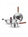 Milton Triply Stainless Steel 4pc with Wooden Handle Saucepan Fry Pan Kadhai & Lid...