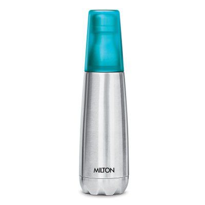 Milton Vertex-1000 Thermosteel Water Bottle with Blue Cap, 1 Litre, Silver