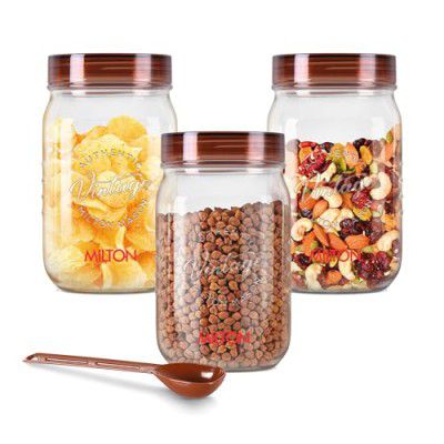 MILTON Vintage Airtight Containers with Spoons for Kitchen Storage, Set of 3 (750ml each) 