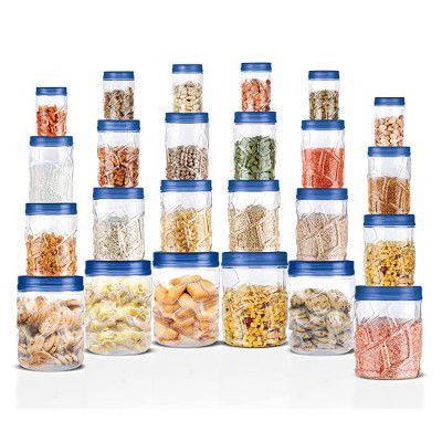 Milton Vitro Plastic Pet Storage Jar and Container, Set of 24, Blue | Air Tight | Kitchen Organiser | BPA Free