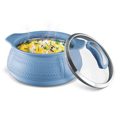 MILTON Weave 1000 Insulated Inner Stainless Steel Casserole with Glass Lid, 780 ml, Blue