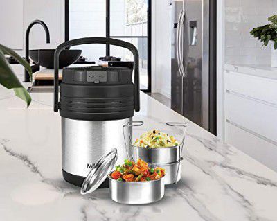 Milton Woofer 3 Thermosteel Wireless Bluetooth Speaker Tiffin (3 Containers, 300 ml Each)