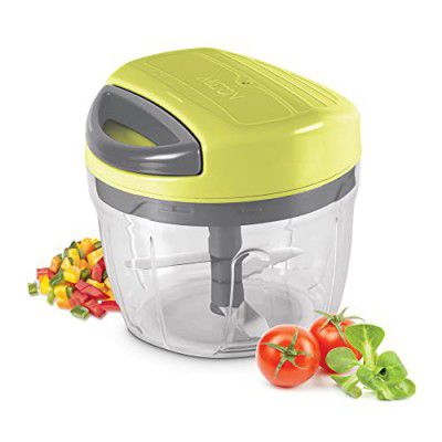 Milton Xpress Safe Chopper Small, 465 ml, Yellow | 3 Blades With Safety Cover for Effortlessly Chopping Vegetables and Fruits For Your Kitchen With Storage Lid | Onion | Chilly | Anti-Skid Bottom Grip