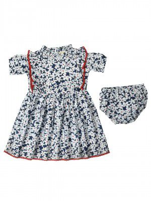 mini mama Girls Cotton Fit and Flare Knee-Length Dress