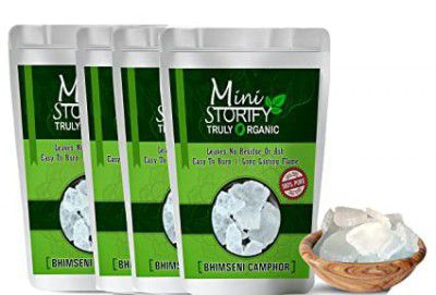 Mini Storify Truly Organic Pure Bhimseni Camphor & Kapoor for Puja, Havan, Arti, Meditation and Positivity, Diffuser, Kapoor dani (Bhimseni, 100g.Pack of 4).