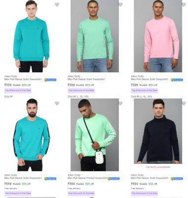 Minimum 60% Off on Allen Solly Sweatshirt | For Men