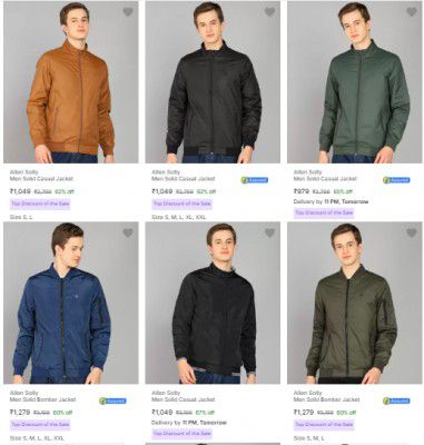Minimum 67% Off on Allen Solly Jackets | For Men