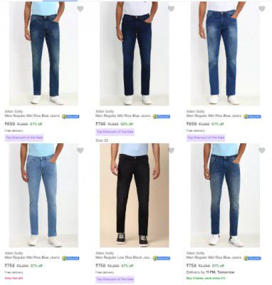 Minimum 67% Off on Allen Solly Jeans | For Men