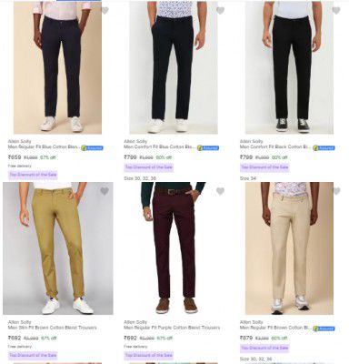 Minimum 67% Off on Allen Solly Trousers | For Men