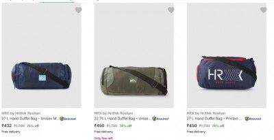 Minimum 70% OFF on Hrx By Hrithik Roshan Duffel Bags Dtart @ 359
