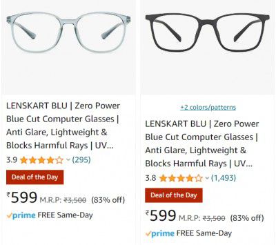 Minimum 80% off on Lenskart Blu Zero Power Blue Cut Computer Glasses