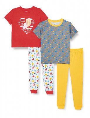 MINITATU Blue.White Half Sleeves Unisex Baby T-Shirt & Pajamas Set Pack of 2