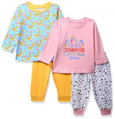MINITATU Full Sleeve Girls T-Shirt & Pajamas Set Pack of 2