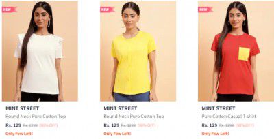 MINT STREET Women's Casual T-shirt Starts ₹119