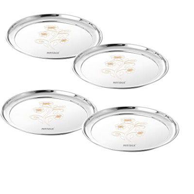 Mintage Stainless Steel Rajbhog Round Plate/Thali (Set of 4) No.12 35+Years of Innovation and Quality