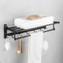 MIORAH 24 Inch Foldable Aluminum Towel Rack for Bathroom – Wall Mounted Double - Tier Towel Holder with Rod & Hooks ...