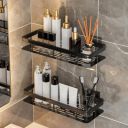 MIORAH Bathroom Accessories with Hooks | Self Adhesive Bathroom Shelf for Wall | Washroom Organiser Made of Strong Quality Metal (Black-Pack of 2)...