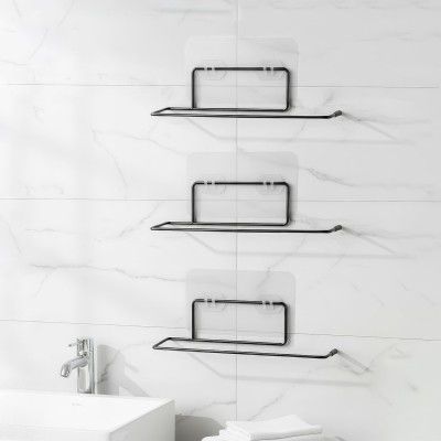 MIORAH Self Adhesive Towel Holder in Bathroom | Toilet Paper Roll Holder | Tissue Roll Hanger for Kitchen, Black (Pack of 3)