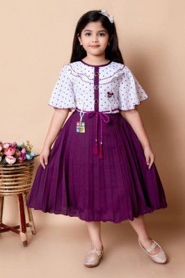 MIR FASHION  Girls Below Knee Party Dress  (Purple, Half Sleeve)