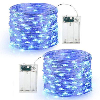 MIRADH 10 Feet 30 Led Fairy Lights Battery Powered Waterproof Copper Wire Led Light /String Light for Home Decoration, Diwali Light -Blue (Still-Pack of 2)
