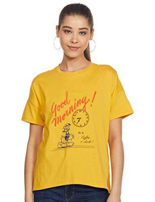 Mirako by Van Heusen Womens Plain Regular fit T-Shirt (VWCTURGBM84566_Yellow X-Small)