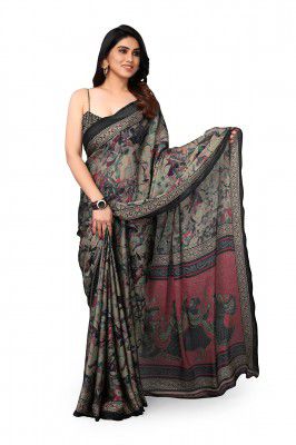 MIRCHI FASHION Women's Plain Weave Chiffon Ethnic Motif Printed Saree with Blouse Piece