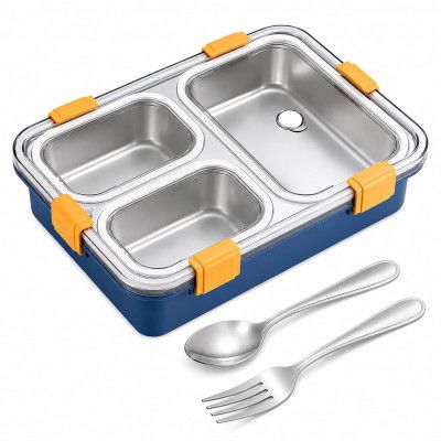 Misamo Enterprise Stainless Steel Lunch Box for Kids & Adults, 3 Compartment Lunch Box