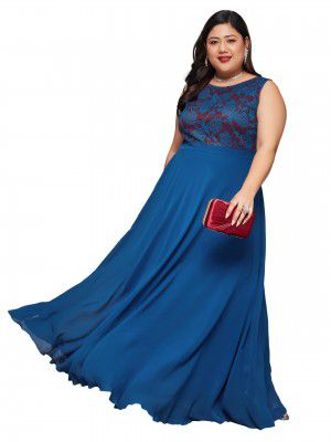 Miss Chase A+ Women's Boat Neck Sleeveless Lace Overlaid Regular Dress