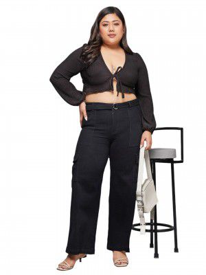 Miss Chase A+ Women's Wide Leg High Rise Clean Look Regular Stretchable Denim Jeans