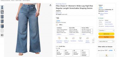 Miss Chase A+ Women's Wide-Leg High Rise Regular Length Stretchable Shaping Denim Jeans