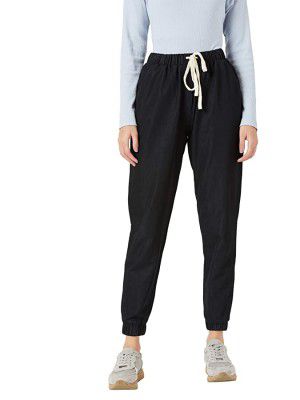 Miss Chase Womens Black Regular Length Mid Rise Clean Look Regular Fit Denim Joggers