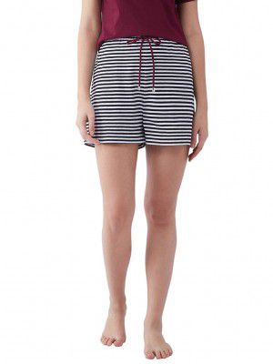 Miss Chase Women's Blue and White Striped Regular Length Shorts with Drawstring Closure