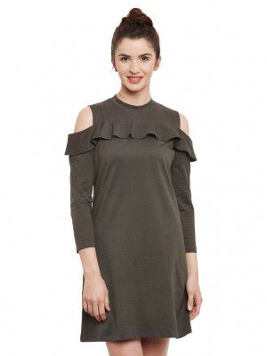 Miss Chase Women's Cotton a-line Cold Shoulder Dress