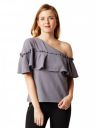 Miss Chase Women's Grey One-Shoulder Ruffled Top...