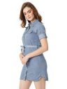 Miss Chase Womens Light Blue Round Neck Roll Up Sleeves Solid Buttoned Mini Belted Collared Denim Shirt Dress...