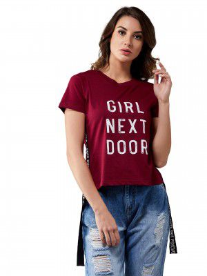 Miss Chase Women's Maroon 100% Cotton T-Shirt