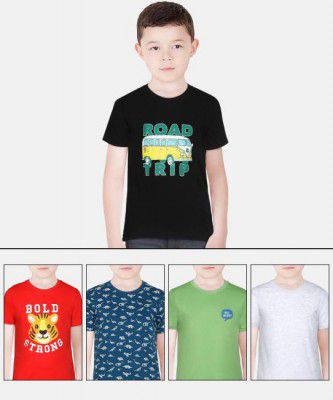 Miss & Chief By Flipkart  Boys Printed Pure Cotton T Shirt  (Multicolor, Pack of 5)