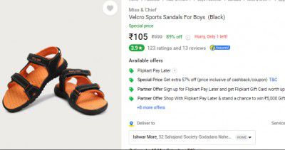 Miss & Chief  Velcro Sports Sandals For Boys  (Black)