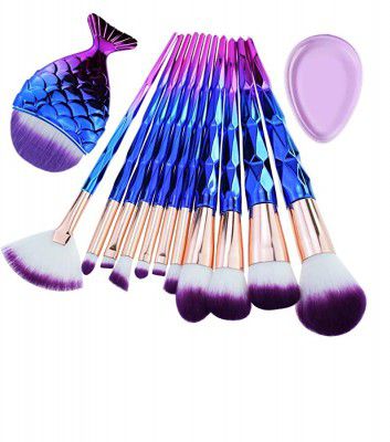 MISS & MAM Professional Diamond Handle synthetic fiber Makeup Brush Set with Big Fish Tail for Foundation Eyeshadow Lips - 12 Pieces