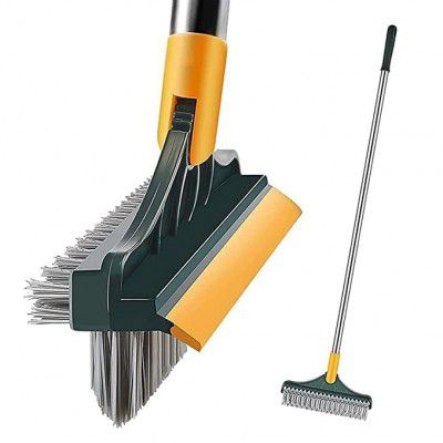 MIYANI STORE Aluminium 3 In 1 Bathroom Cleaning Brush With Wiper Tiles Cleaner With Long Handle 120° Rotate Bathroom Floor Scrub (3 In 1 Brush), Multicolor