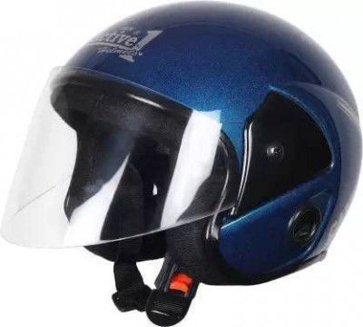 MMW ACTIVE NO. 1 Motorbike Helmet in Glossy Finish Half Face Candy 5 Blue Helmet Motorbike Helmet (Blue)