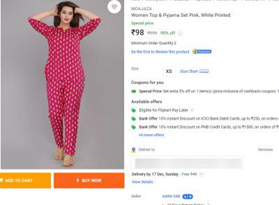 MOAJAZA Women Top & Pyjama Set Pink, White Printed