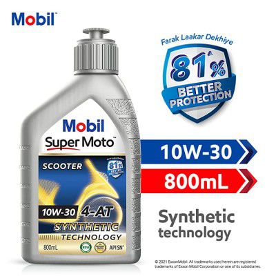 Mobil Super Moto 10W-30 API SL 4-AT Premium Technology Engine Oil for Scooters (0.8L)