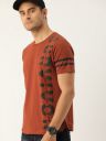 Moda Rapido Men Rust Orange Printed Round Neck Pure Cotton T-shirt...