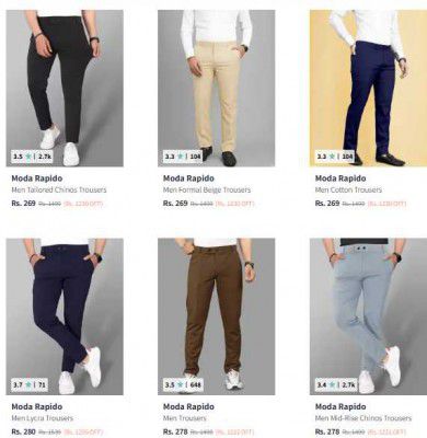 Moda Rapido - Mens Trousers Starts at Rs 269