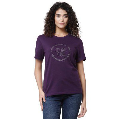 Mode By Red Tape Women Purple Round Neck T-Shirt